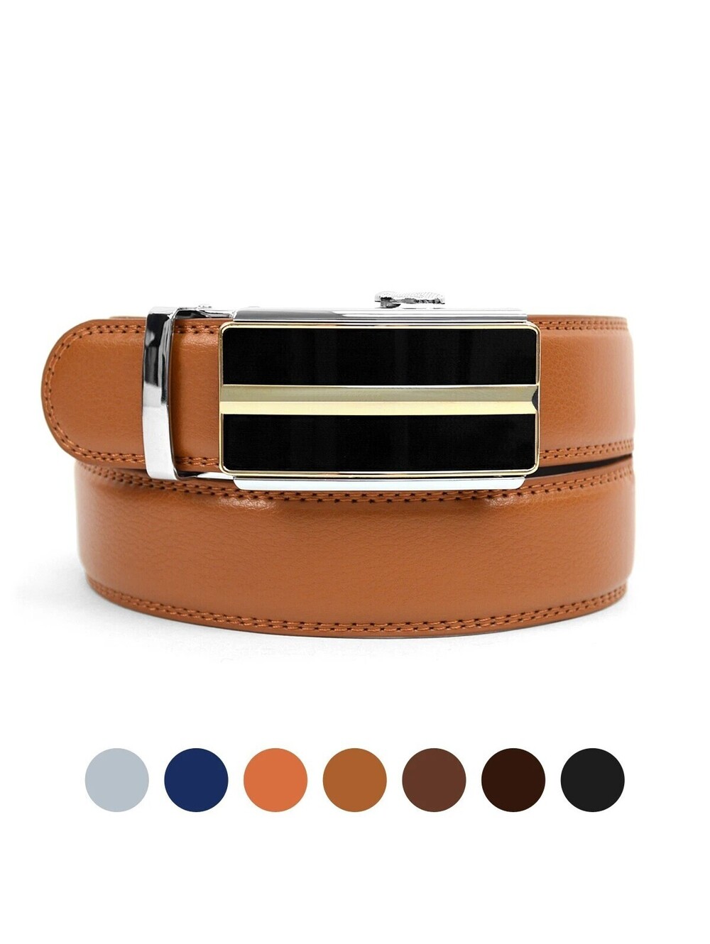 MGLBB10-GY Sliding Gray Buckle 46" Men's Genuine Leather Strap Ratchet Belt